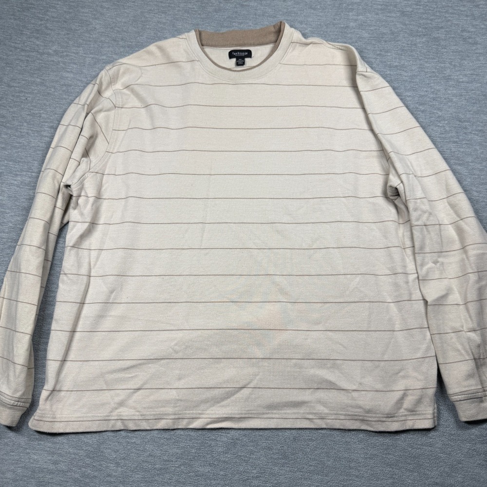 Van Heusen Shirt Mens XXL Tan Striped Long Sleeve Cotton Blend Crew Neck Pullove